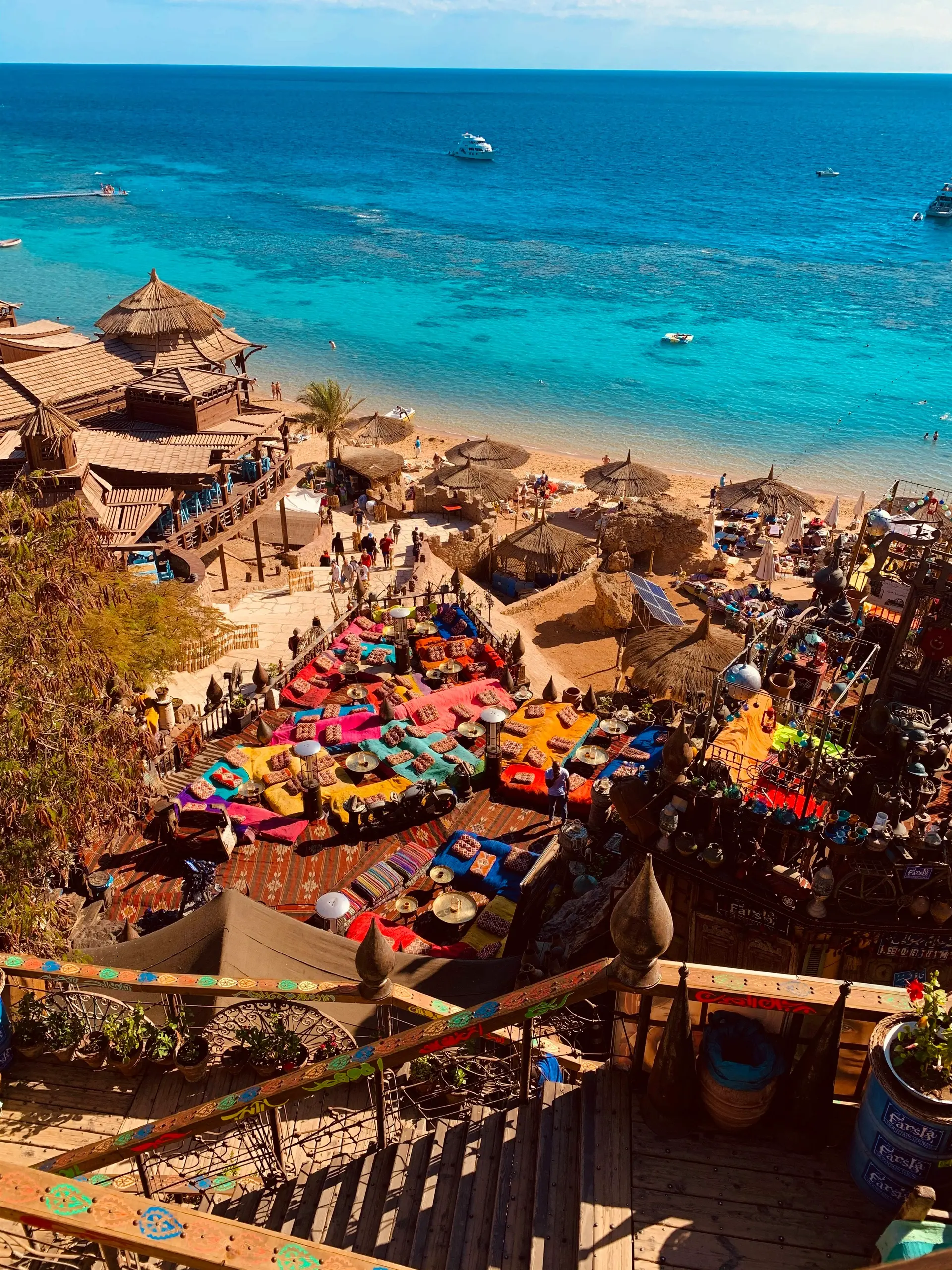 Colorful waterfront and clear turquoise sea at Sharm El Sheikh