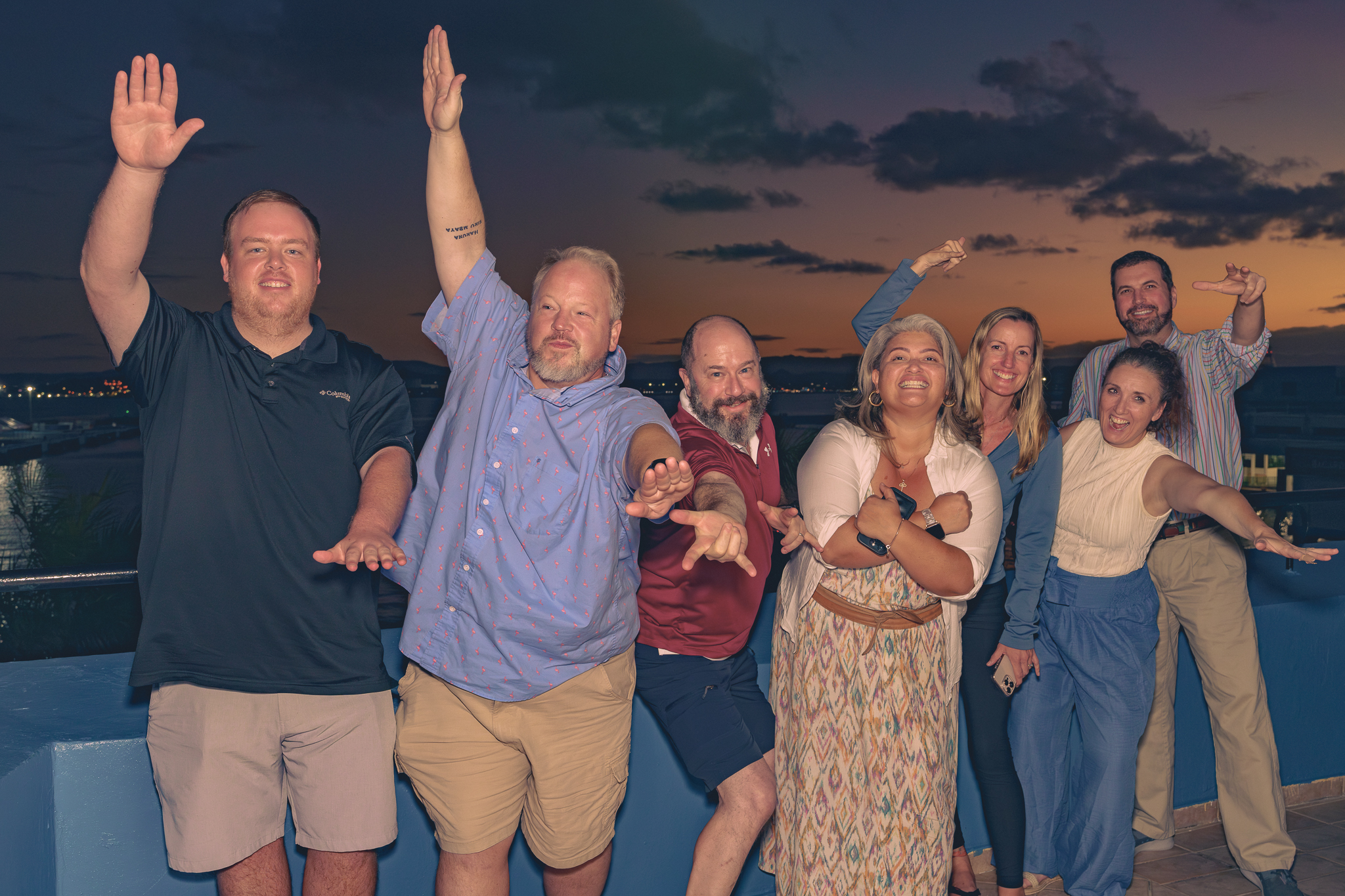 Last Life Ever travelers celebrating together at sunset in San Juan, Puerto Rico